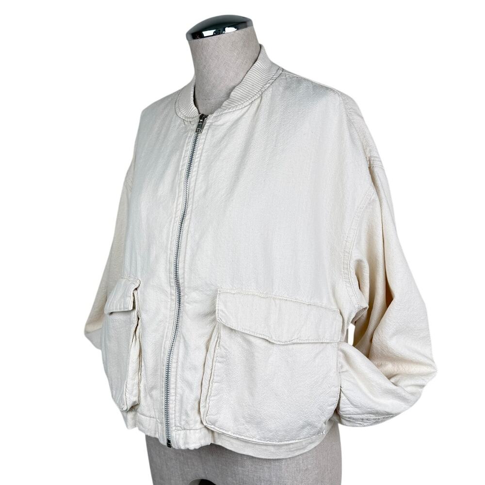 Primark Denim Co Cotton Utility Bomber Jacket Oversized Cropped Cream S Workwear